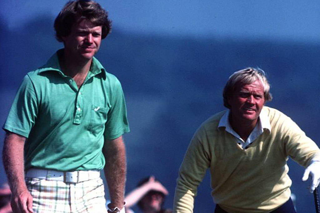 Tom Watson (left) and Jack Nicklaus during the Duel in the Sun in 1977.